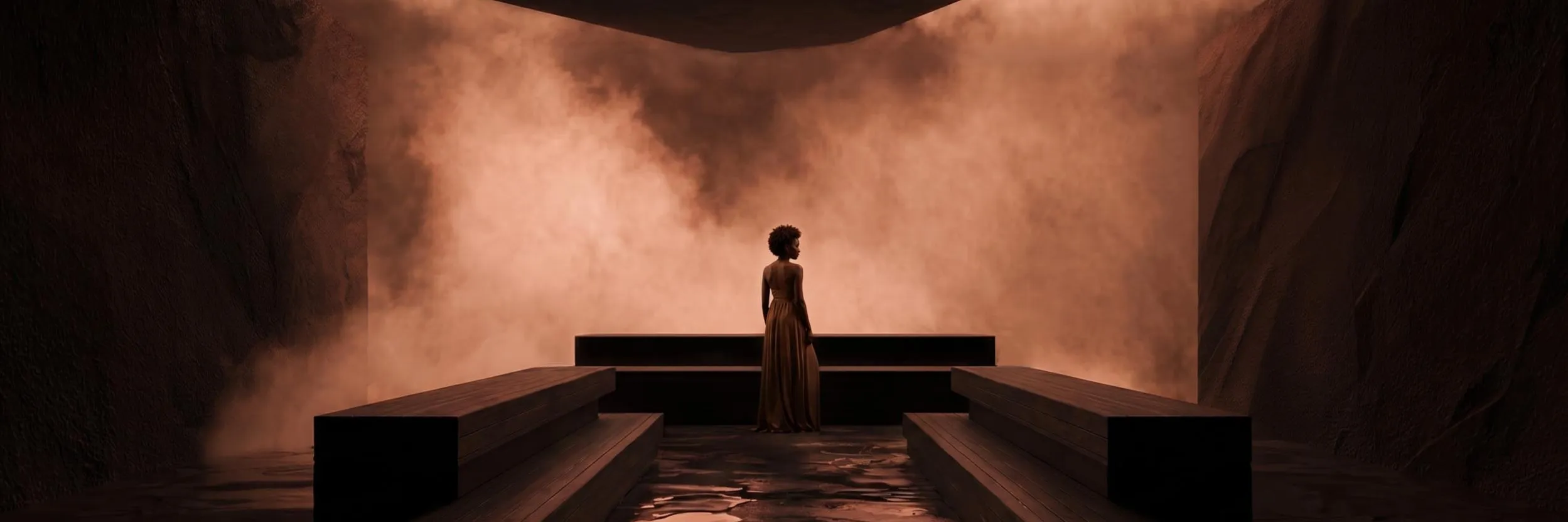 A figure at the entrance, copper light
