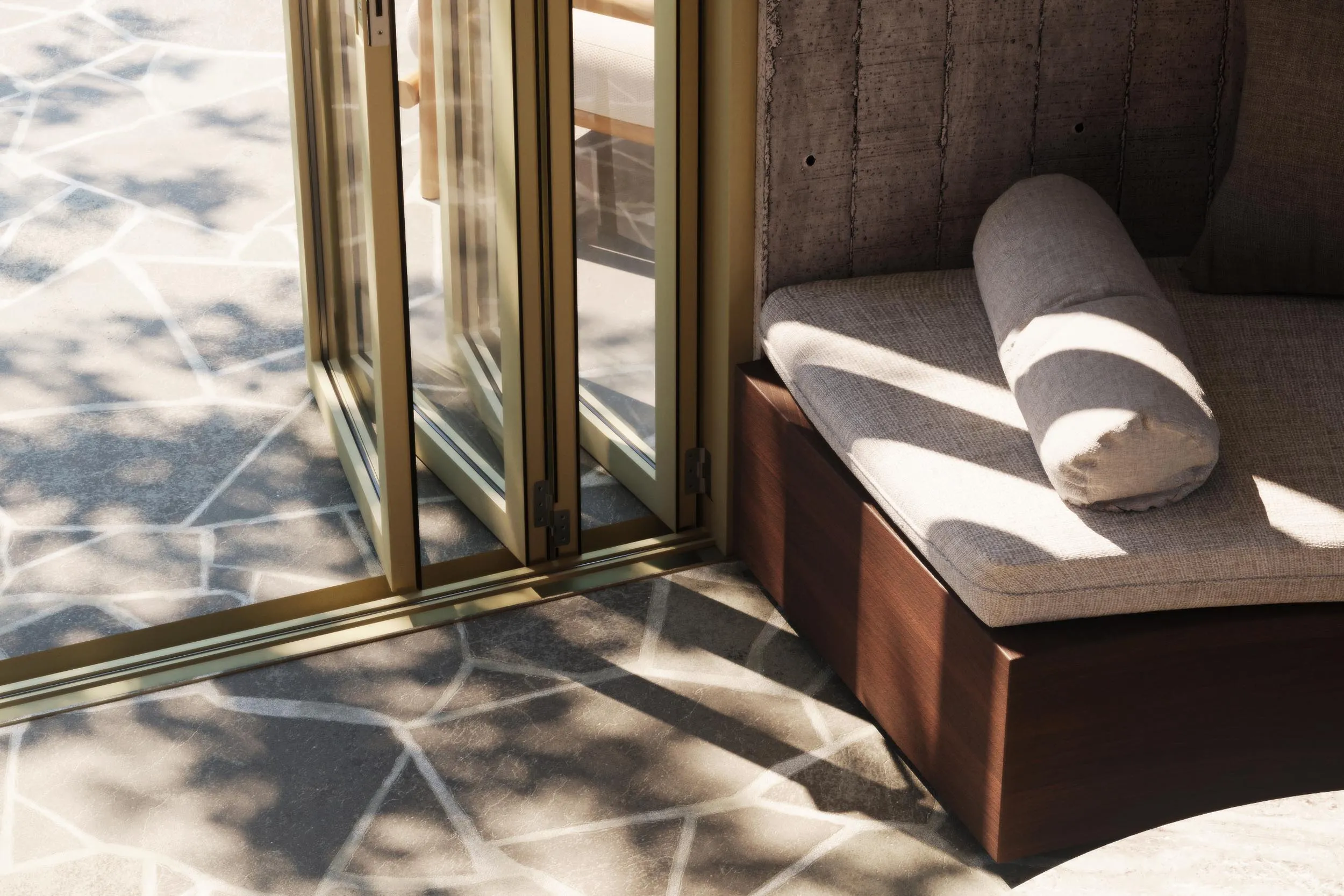Sofa corner under the wooden louvres