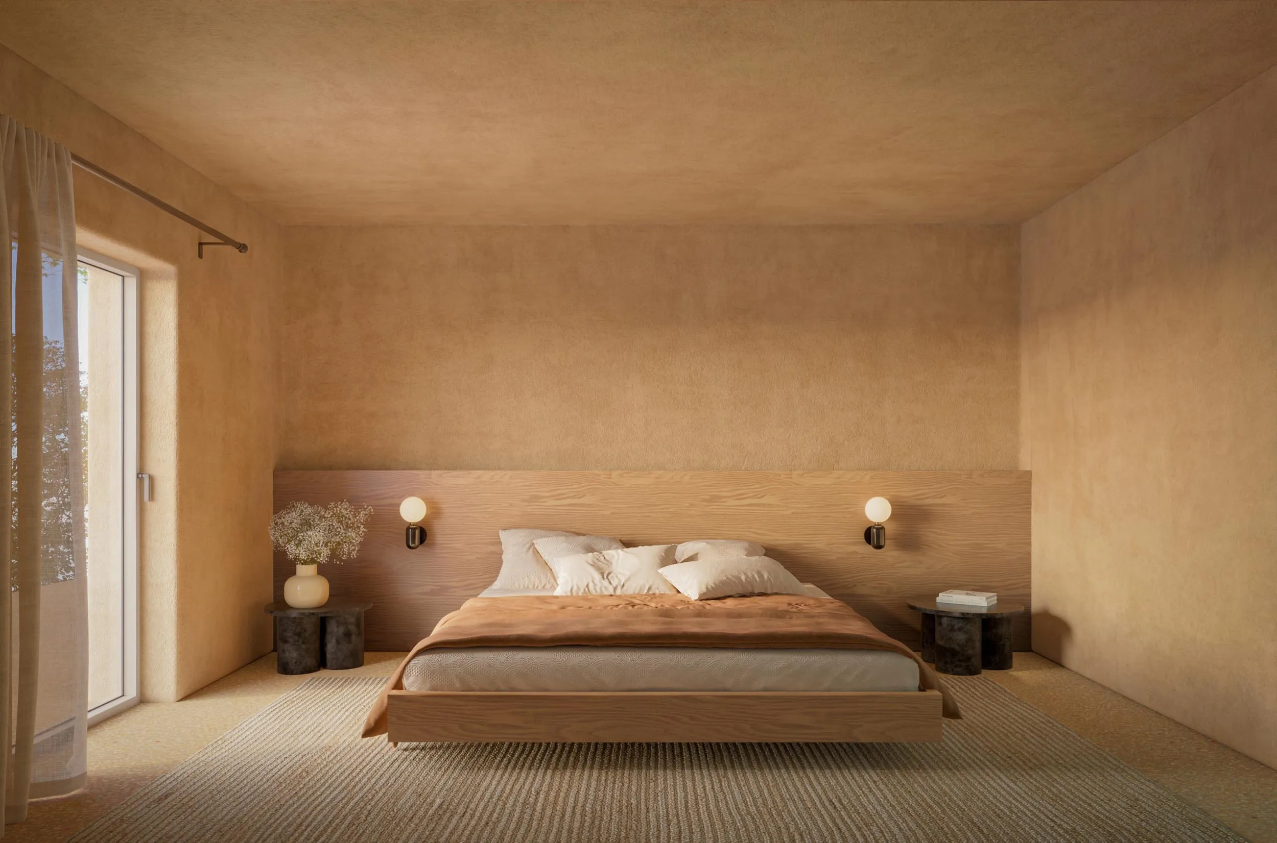 Bedroom in warm plaster