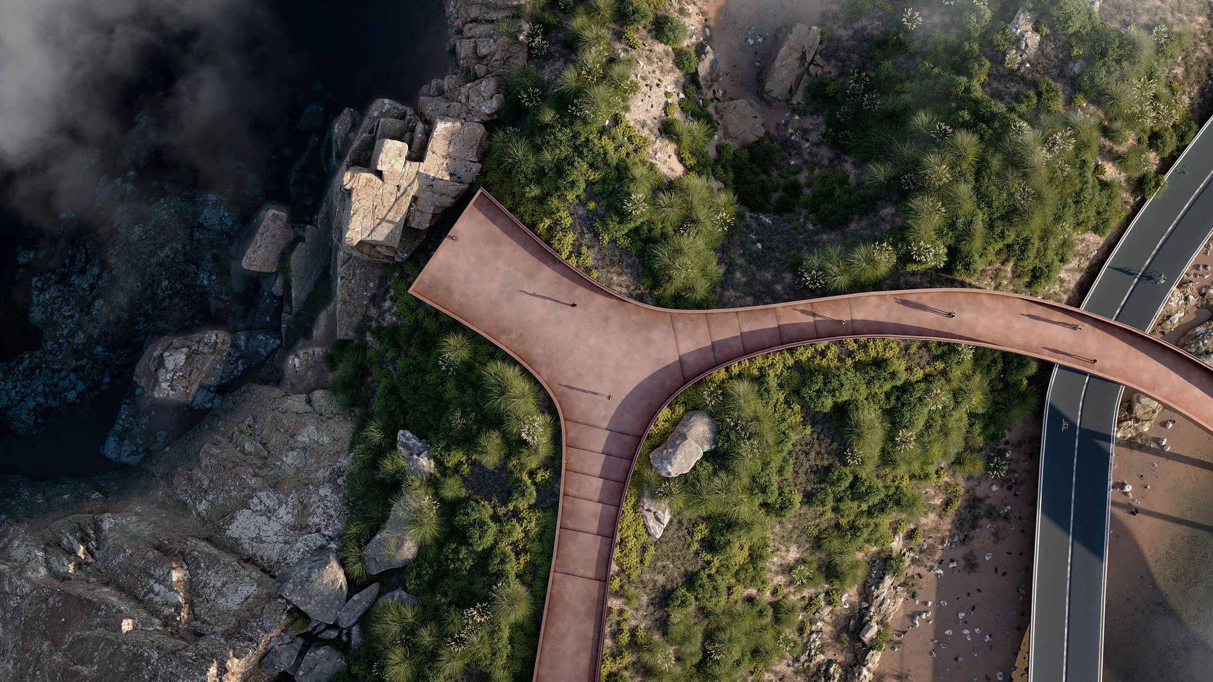 Aerial view of the bridge on the rocks